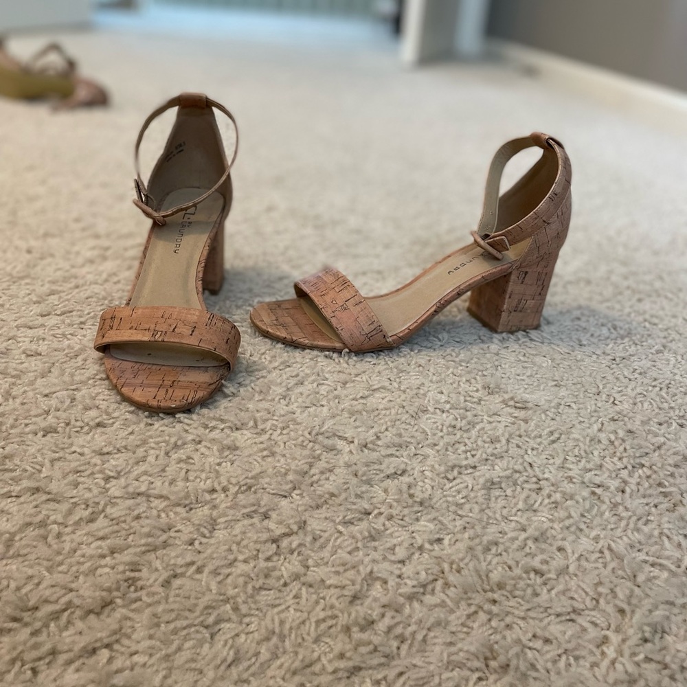 Cork ankle strap short block heel